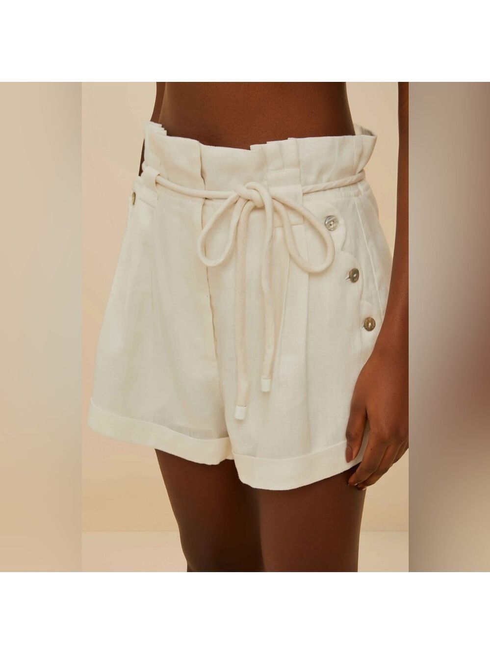 Farm Rio: Off-White Wavy Pockets Premium Linen Shorts